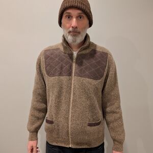 Men's Brown Knit Sweater with Quilted Accents
